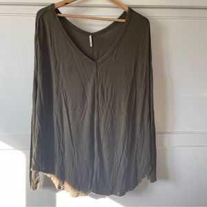 Free People Olive Green long sleeve baggy top